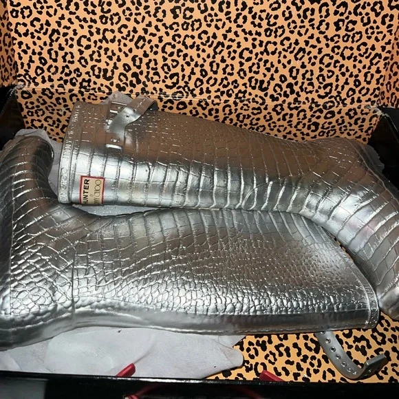 靴 HUNTER & JIMMY CHOO Hunter X Jimmy Choo Crocodile Embossed Tall Wellie Rain